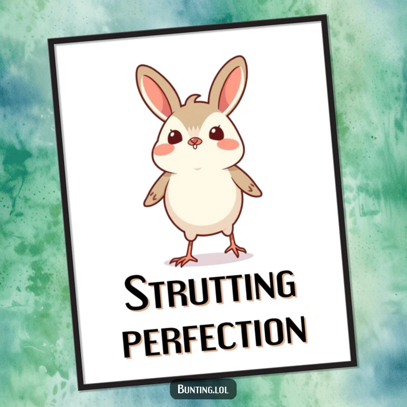 Funny Bunting Digital Art Print showing a small bird doing a tiny, proud strut, perfect for adding humorous and confident decor.