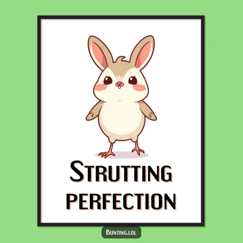 Funny Proud Bunting Strut Digital Art Print: Tiny Bird's Confidence for Instant Decor!