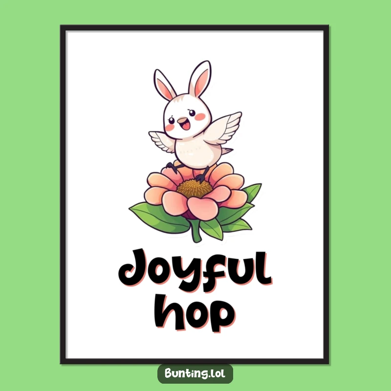 Funny Bunting Hop Digital Art: Energetic Character's Flower Leap for Lively Decor