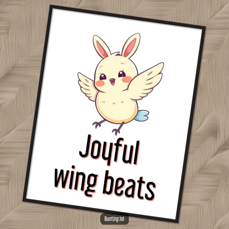 Funny Bunting Digital Art Print of a cute bird doing a joyful wing flutter, full of happiness, a delightful and humorous funny gift idea.