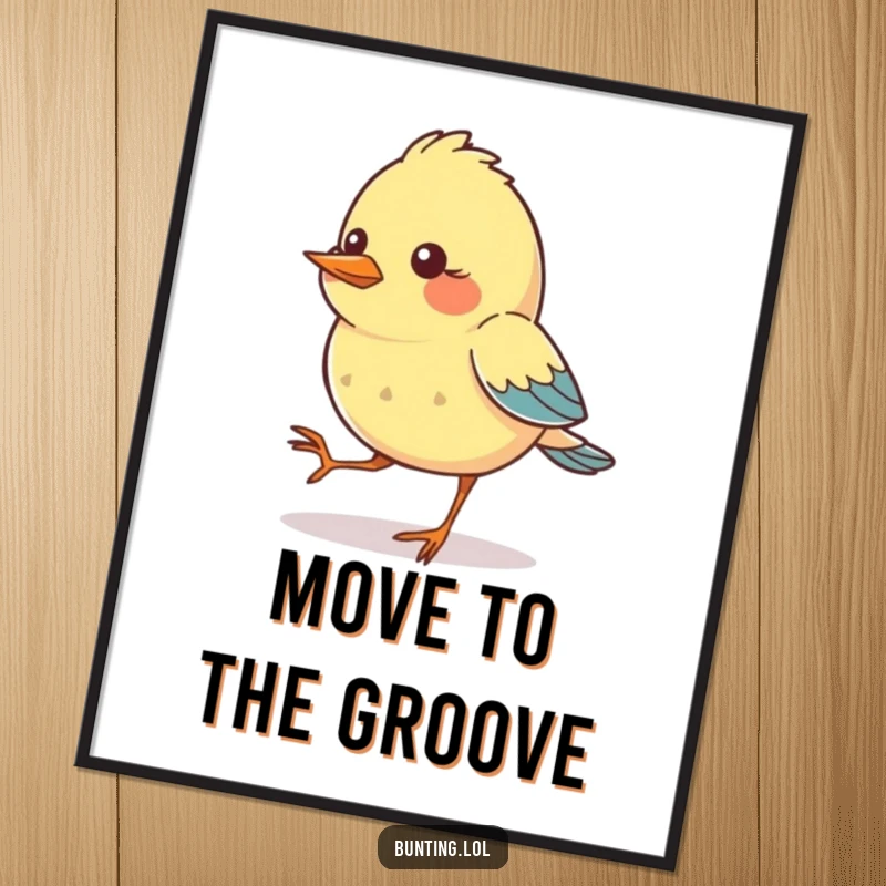 Funny Digital Art Print of a bunting bird character with feet comically tapping in rhythm, offering immediate downloadable fun and energy.