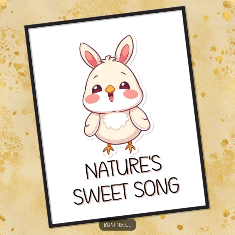 Funny bunting bird character singing with its beak open, as a digital art print, evoking joy and musical expression.