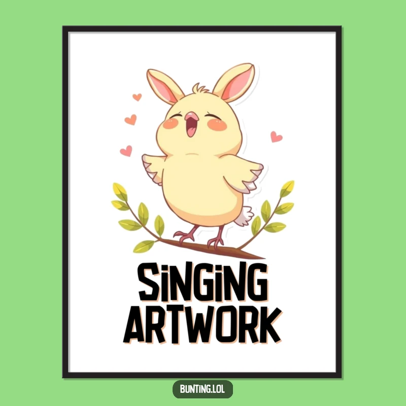 Funny Bunting Singing Joyfully Digital Art - Instant Hilarious Bird Decor