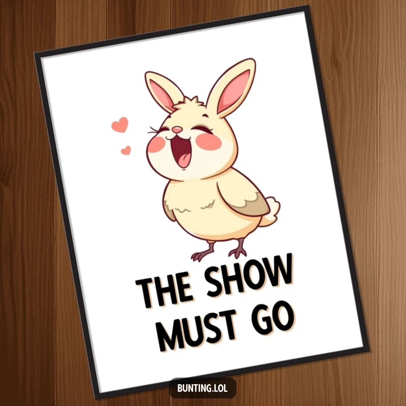 Funny bunting digital art print, showing a bird singing with its beak wide open, ready for instant musical decoration.