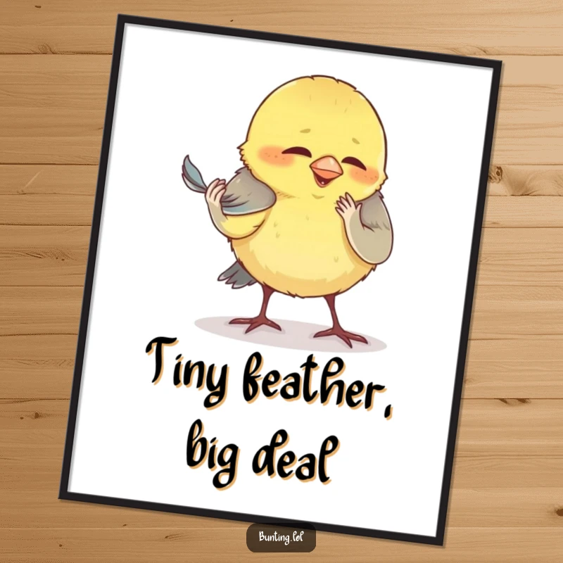 Funny bunting digital art print, showing a bird comically preening its smallest feather, ready for instant humorous decoration.
