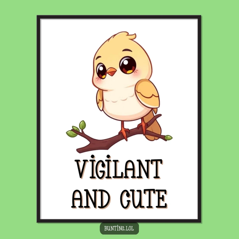 Funny Big Eyes Bird Digital Art: Cheerful Perched Download, Humorous Gift