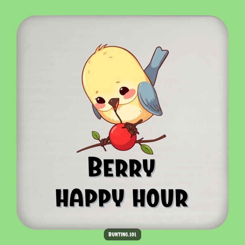 Funny Bunting Berry Pecking Coaster: Protect Surfaces with Humor, Great Gift