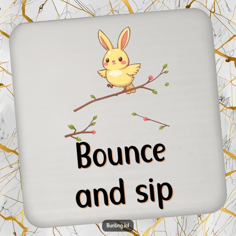 Funny Hopping Bunting Coasters: Energetic bunting bird happily hopping from perch to perch, providing funny protection for surfaces.