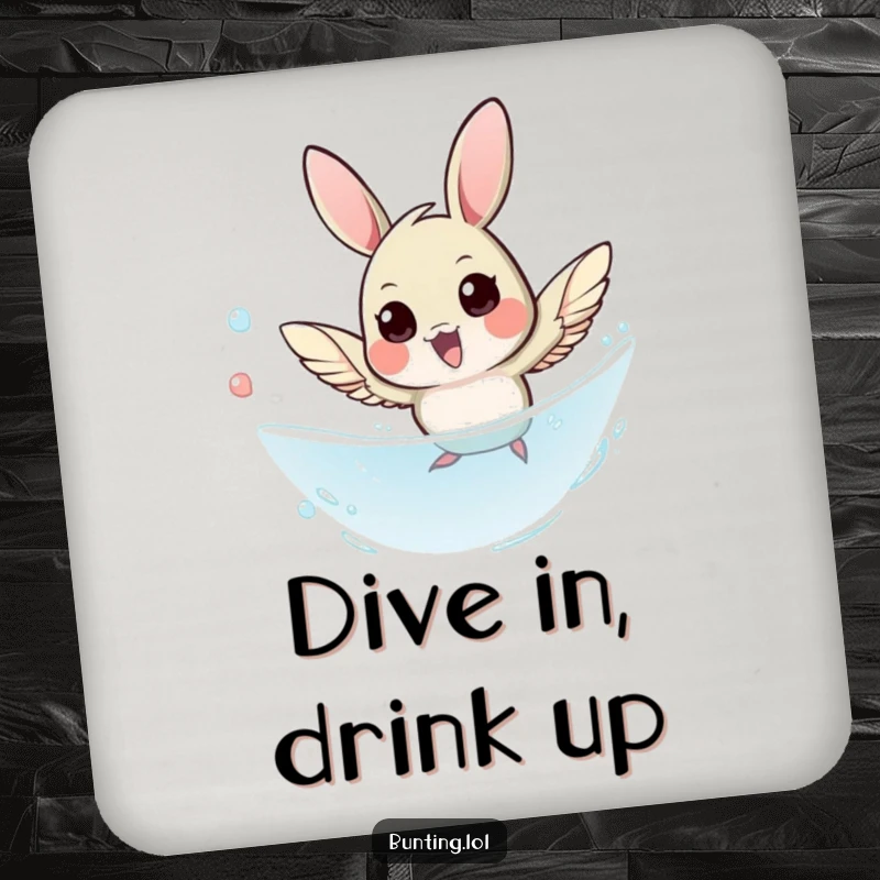 Funny Bunting Coasters (Set of 4) featuring a bird in a swift, agile dive, protecting surfaces with humor.