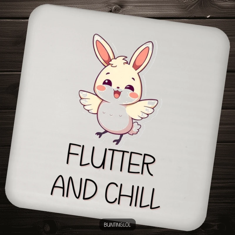 Funny bunting bird coasters featuring a character doing a happy, energetic wing flutter, adding vibrant charm.