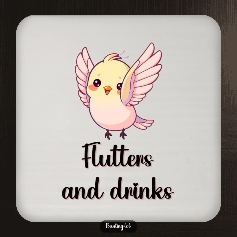 Funny Coaster: Bunting bird flutters its wings with pure delight, a humorous and joyful table accessory.