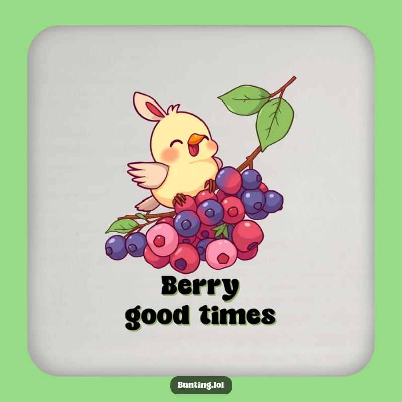 Funny Bunting Bird Berry Pecking Drink Coaster - Protect Surfaces with Hilarious Bird Art