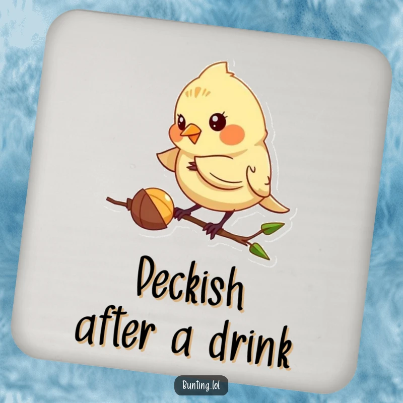 Funny Bunting Coasters featuring a cute bird playfully pecking at a seed, adding humor and charm to any table setting, a perfect funny gift.