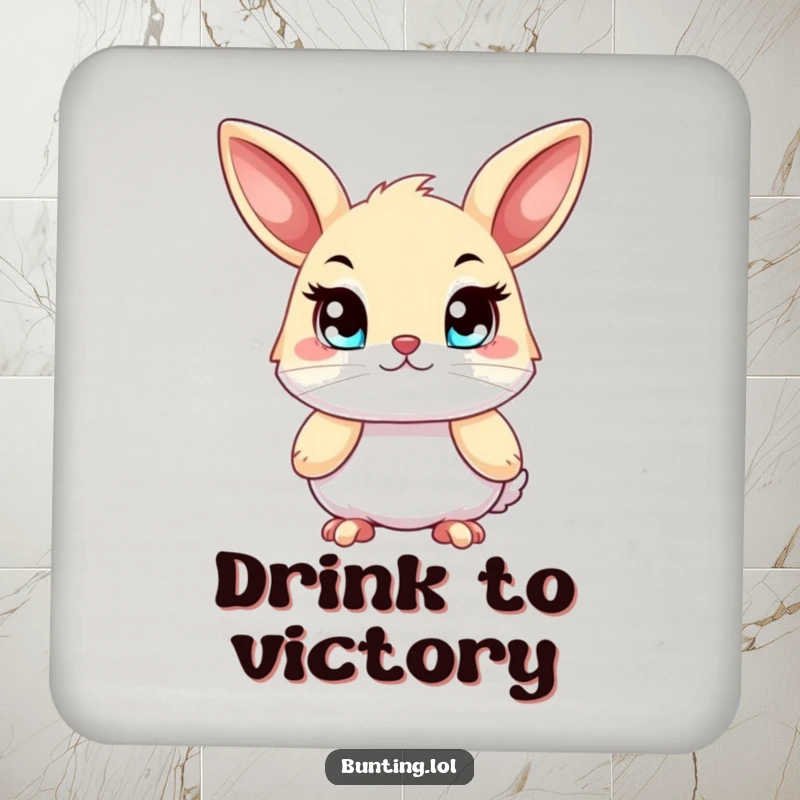 Funny bunting drink coasters, depicting a bird with bright, determined eyes, perfect for tables and focused motivation.