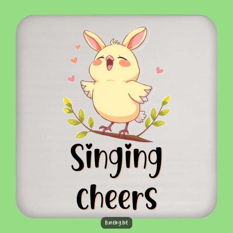 Funny Bunting Singing Joyfully Drink Coaster - Protect Surfaces with Hilarious Bird Art