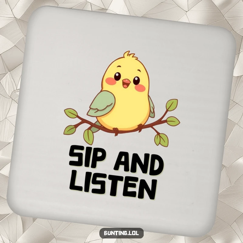 Funny Chirping Bunting Coasters: Cute bird cheerfully singing on a branch, offering funny protection for drinks.