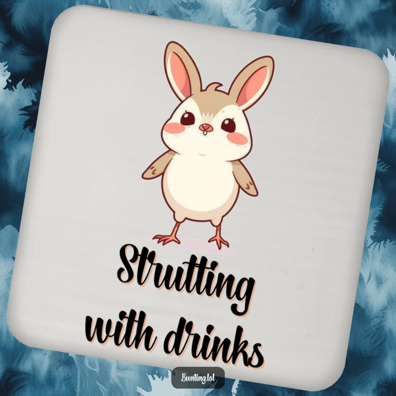 Funny Bunting Coasters (Set of 4) featuring a small bird doing a tiny, proud strut, adding humor and protection.