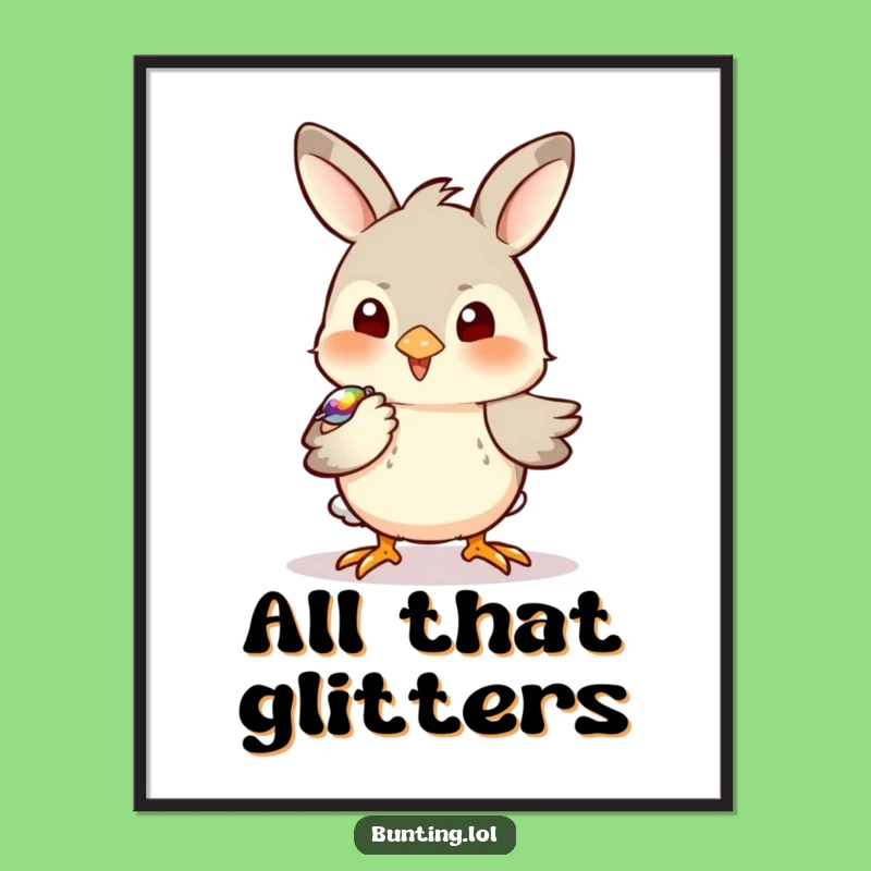 Funny Bunting Pecking Poster: Curious Bird's Fascination with Shine! - A Perfect Funny Gift!