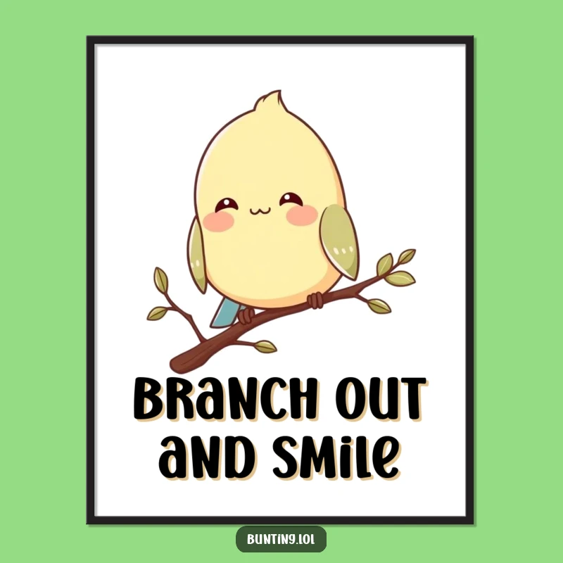Funny Bunting Bird Poster: Contented Smile Art - Peaceful Funny Gift Print