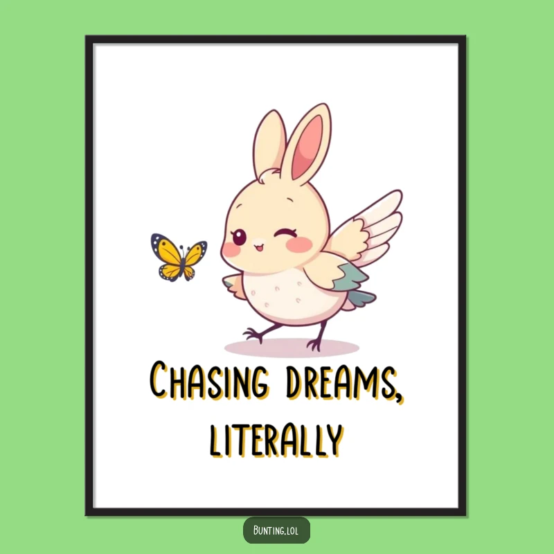 Funny Bunting Bird Poster: Playful Chase Art, Cute Wall Decor Gift