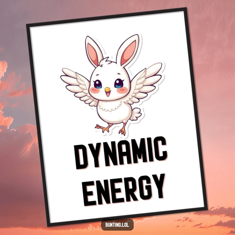 Funny Poster art of a cute bunting bird in a dynamic pose with slightly extended wings, radiating action and movement.