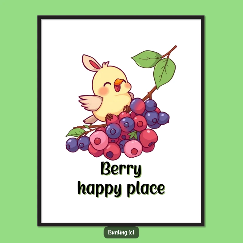 Funny Bunting Bird Berry Pecking Poster - Whimsical Wall Art, Hilarious Bird Gift