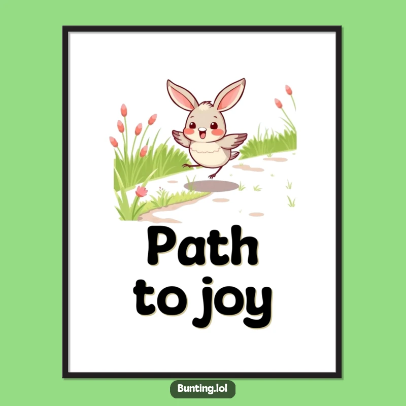 Funny Bunting Bird Hopping Poster, Lively Wall Art for a Cheerful Space