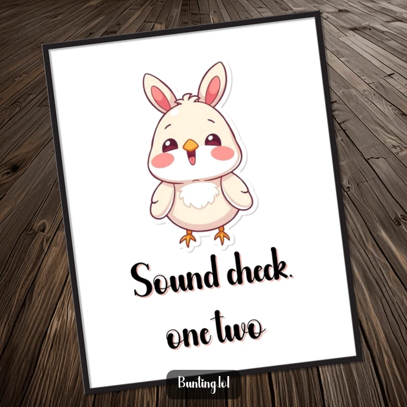 Funny bunting bird character singing with its beak open, presented as wall art, evoking joy and musical expression.