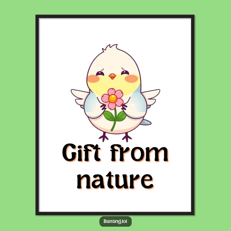 Funny Bunting Flower Poster - Heartwarming Bird Art!