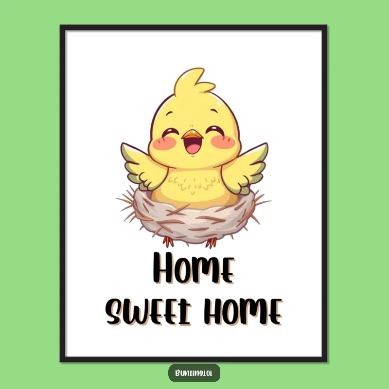 Funny Bunting Nesting Poster: Cheerful Bird Art, Perfect Wall Decor Gift