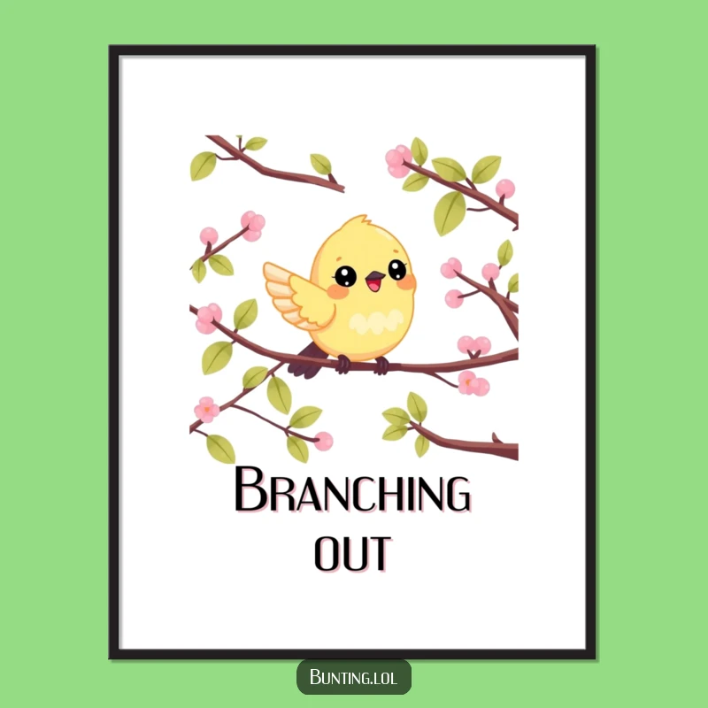 Funny Bunting Poster: Cheerful Branch Flitter Art, Vibrant Wall Decor Gift