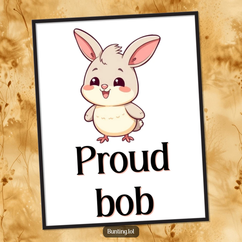 Funny Poster of a cute bunting character doing a proud head bob, radiating confidence and cheerful self-esteem.