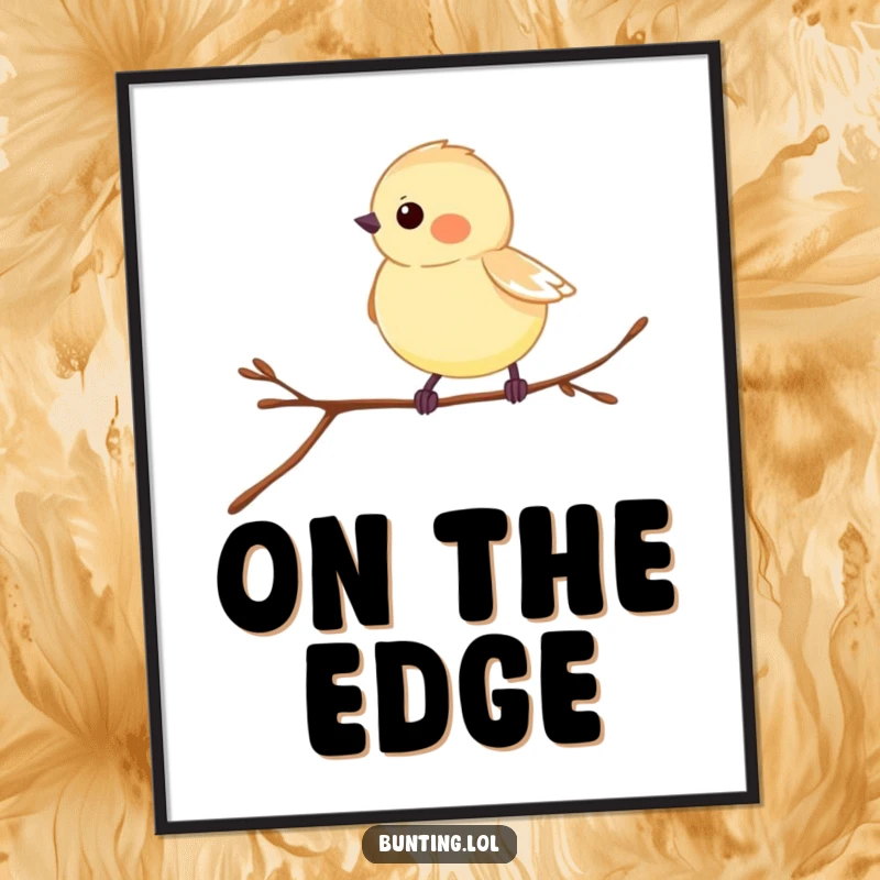 Funny Bunting Poster illustrating a bird joyfully hopping on a thin twig, ideal for vibrant decor.