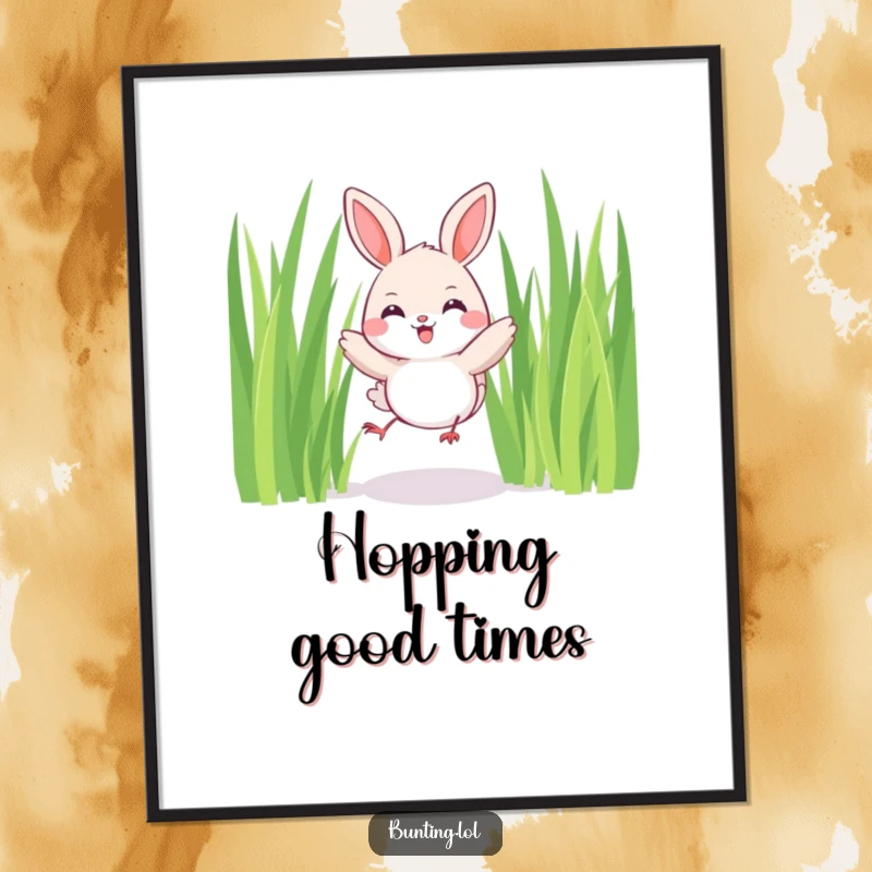 Funny Bunting Poster showcasing a cute bird joyfully hopping among tall blades of grass, adding a humorous and happy touch.