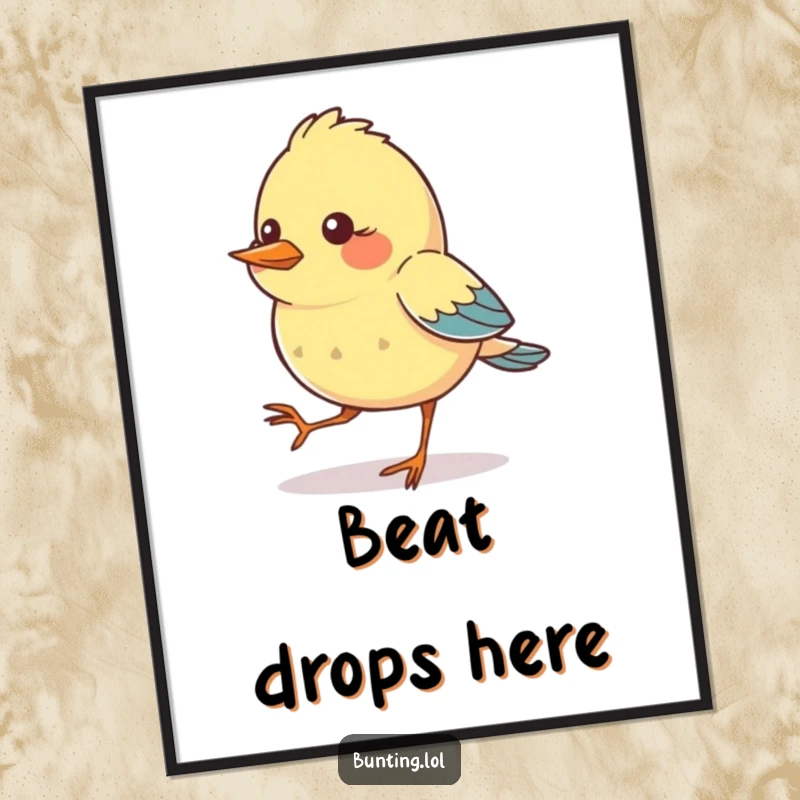 Funny Poster capturing a bunting bird character hilariously tapping its feet in rhythmic motion, perfect for adding a dynamic, cheerful vibe.