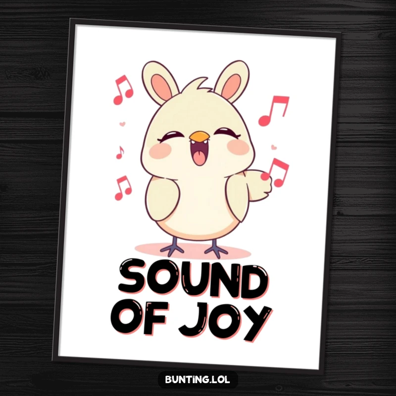 Funny Poster of a cute bunting character singing a sweet, melodic tune, capturing a moment of pure musical bliss.