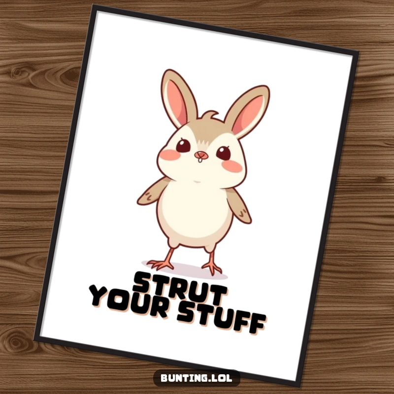 Funny Bunting Poster showcasing a small bird doing a tiny, proud strut, adding a humorous and confident touch.