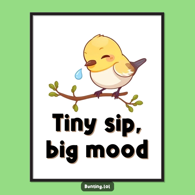 Funny Bunting Bird Poster - Dewdrop Peck Art Print, Great Whimsical Decor