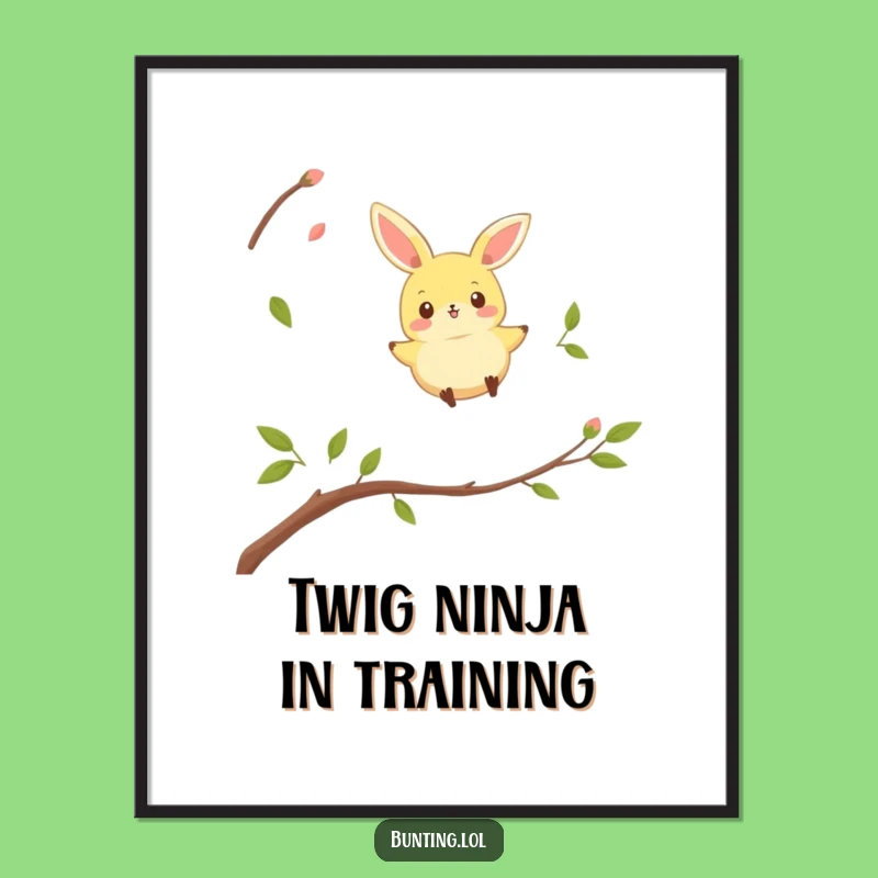 Funny Bunting Bird Poster: Playful Hopper Twig Jumping Art Print - Unique Funny Gift