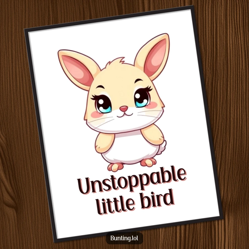 Funny bunting poster, depicting a bird with bright, determined eyes, radiating focus and motivation.