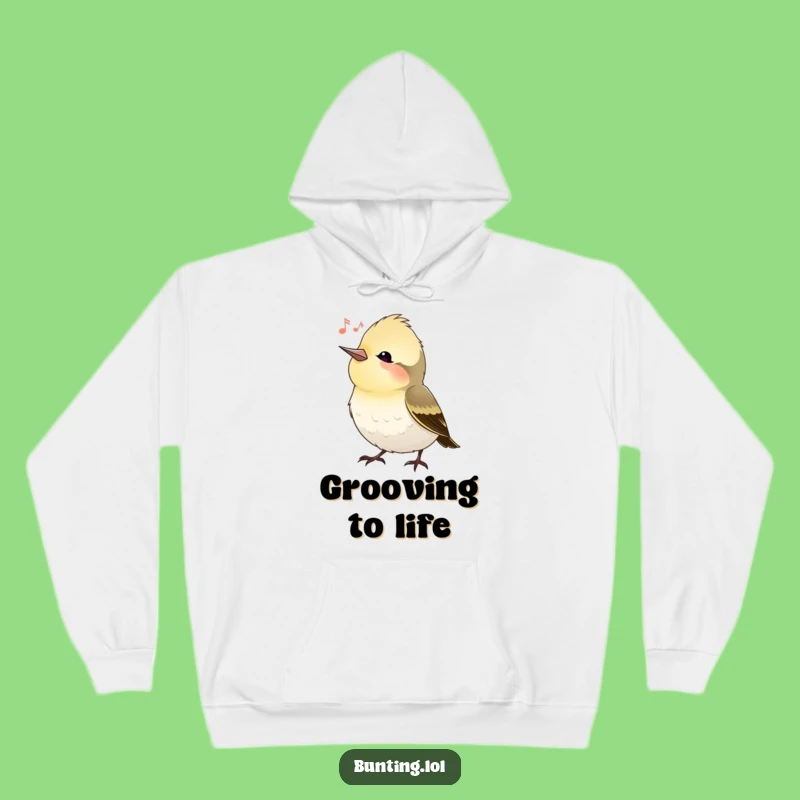 Cozy Funny Bunting Bird Head Tilt Hoodie, Serene and Humorous Avian Wear