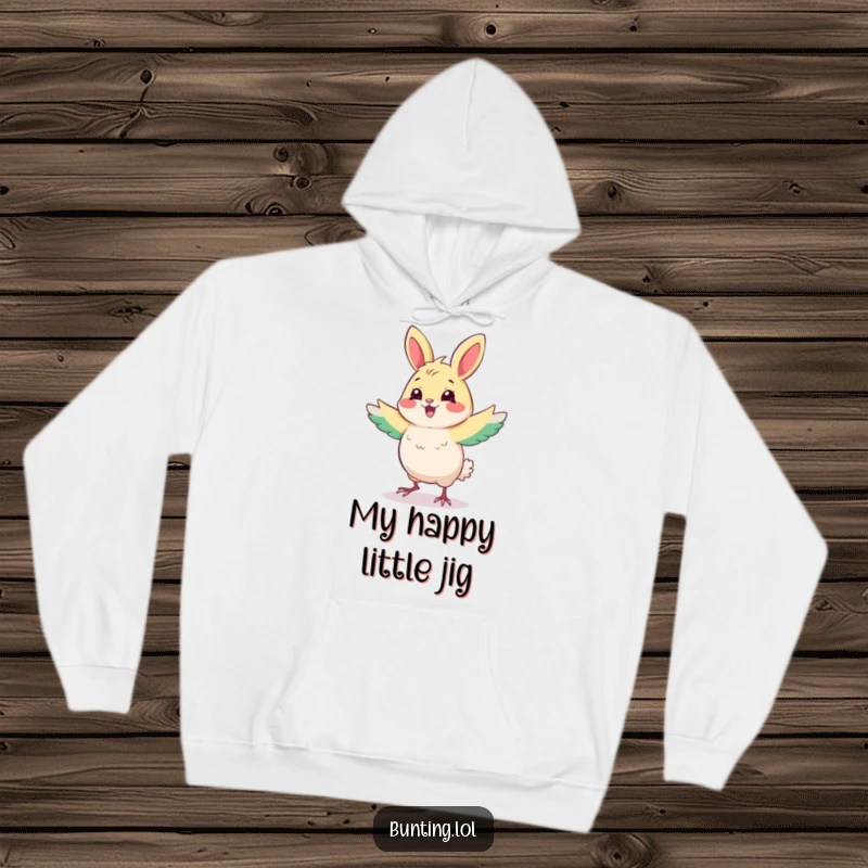 Funny Bunting Hoodie featuring a cute bird in a playful dance pose, ideal for a cozy and humorous funny gift for bird lovers.