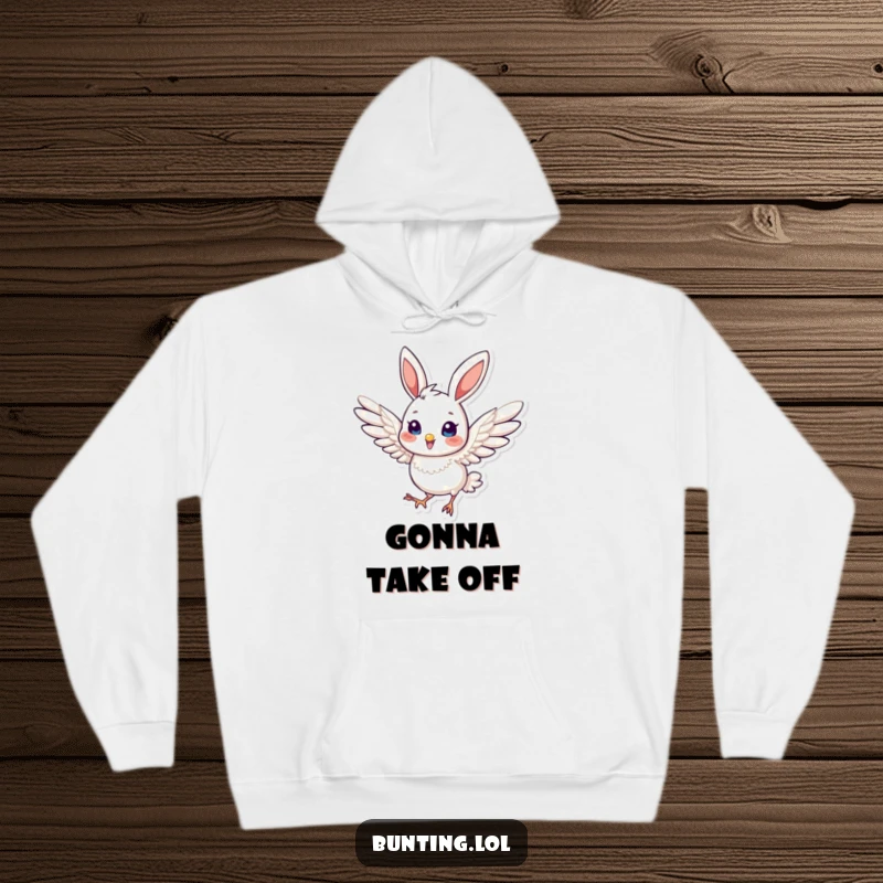 Funny Hoodie showcasing a cute bunting bird in a dynamic pose with slightly extended wings, designed for comfort and energy.
