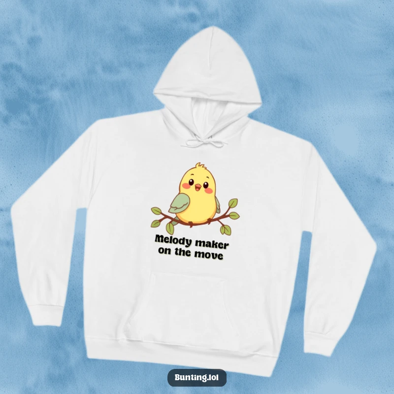 Funny Chirping Bunting Hoodie: Cute, cozy hoodie featuring a bird happily singing a joyful tune on a branch.