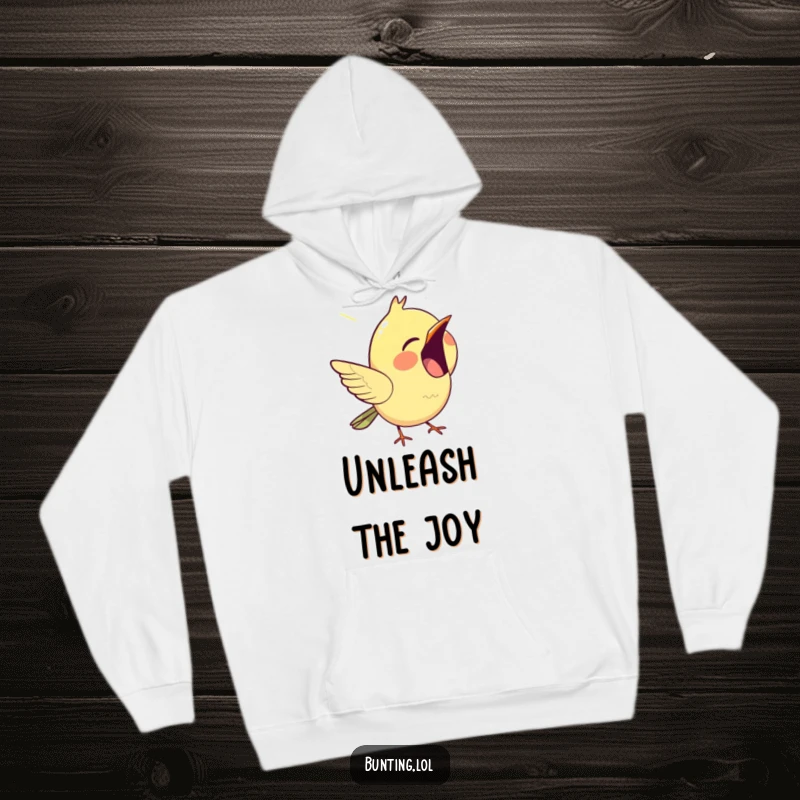Funny bunting hoodie, featuring a happy bird mid-chirp, perfect for cozy days and cheerful moments.