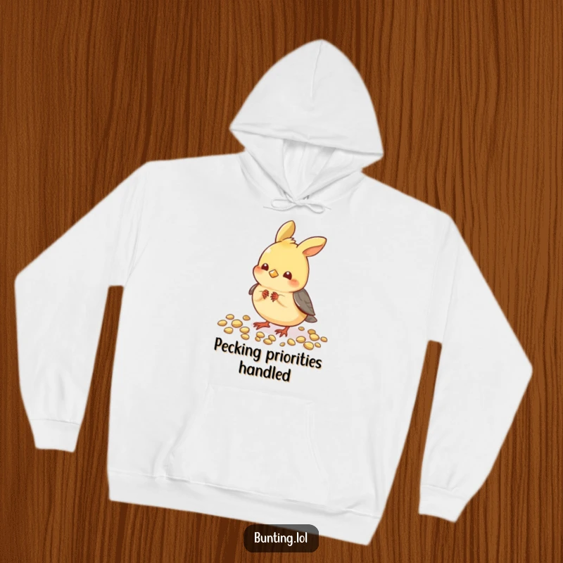 Funny Pecking Bunting Hoodie: Comfortable hoodie featuring a cute bunting bird engrossed in pecking seeds.