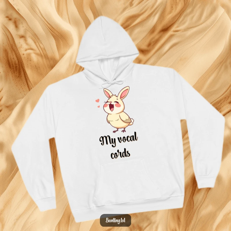 Funny bunting hoodie, featuring a bird singing with its beak wide open, perfect for cozy musical moments.