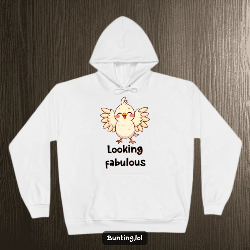 Funny hoodie featuring a delighted bird puffing its feathers with immense pride, a humorous symbol of accomplishment.