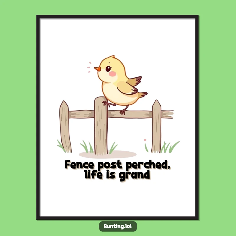 Funny Free Printable Wall Art: Energetic Bird Hopping Fence Post - Download