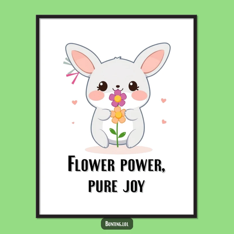 Funny Free Printable Wall Art: Smiling Bunting with Flower for Sweet Decor